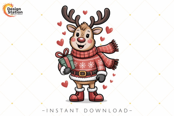 Download Cute Reindeer Christmas Gift PNG - Gift Collection
